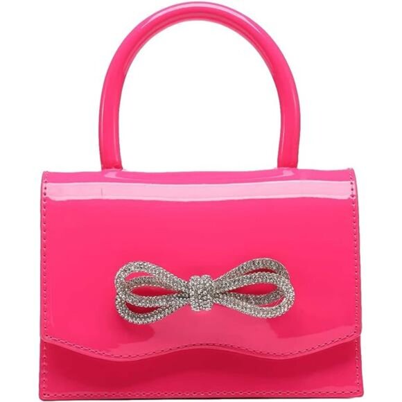 Handbags - Women's Glitter Rhinestone Bow Decor Clutch Pink